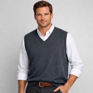 Kallspin Sweater Vest Mens XXL Charcoal Grey Cashmere‎ Wool Blend V-Neck